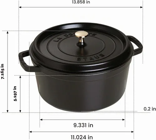 Vista 3 de Staub olla de hierro cocotte redonda de 6-1/4 cuartos de galón, Negro mate
