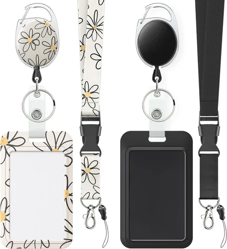 Vista 42 de Uniclife Porta credenciales deslizante floral con carrete retráctil y mosquetón con clip para cordón desmontable, protector de tarjeta vertical