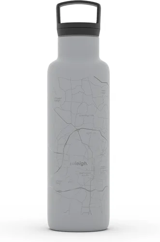 Vista 130 de Well Told Botella de agua aislada con mapa de Washington DC grabado, botella de acero inoxidable grabada (21 onzas, blanco) botella aislada de mapa