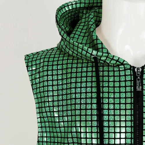 Vista 5 de Disfraz de discoteca con capucha para hombre, diseño de lentejuelas metálicas