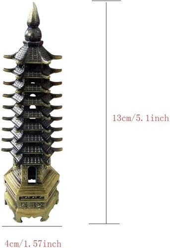 Vista 2 de Aleación de Feng Shui Pagoda antigua/torre Wenchang, modelo académico, oficina, decoración del hogar, decoración de escritorio y artículos de regalo