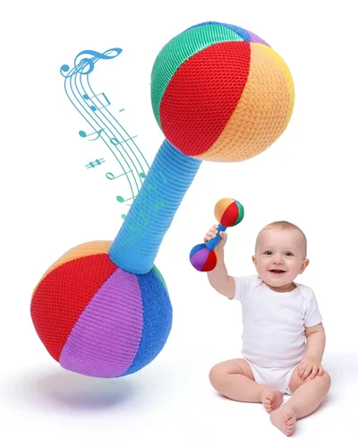 Vista 10 de Jollybaby Juguete de sonajero con mancuernas de felpa suave para bebé, recién nacido de 0 a 3 a 6 meses, sonajeros sensoriales de alto contraste