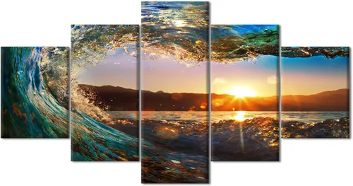 Vista 27 de TUMOVO 5 piezas de arte en lienzo para pared, hermoso castillo de piedra de cisne con paisajes naturales de selva al atardecer, paisajes naturales