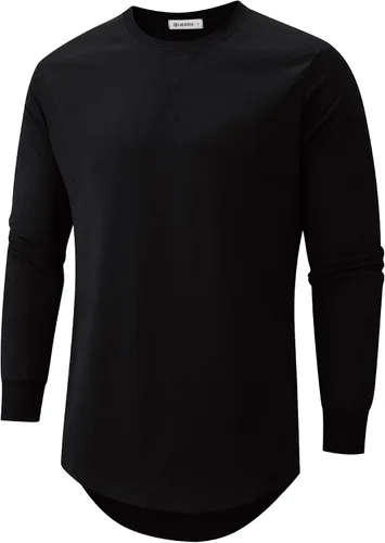 Vista 12 de KLIEGOU Camiseta larga 100% algodón para hombre, preencogida, suave 66 Gris Azul
