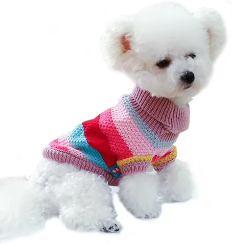 Vista 6 de Sudaderas con capucha para perro con anillo para correa, camisa cálida a rayas para perros pequeños, hembras, niños, gatos, suéter de invierno