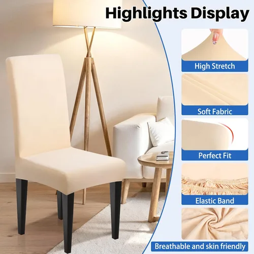 Vista 4 de Dioxide Fundas de Silla de Alto Estirar para Sillas de Comedor, Juego de Fundas de Silla de Comedor Lavables de 4, Fundas de Asiento de Silla