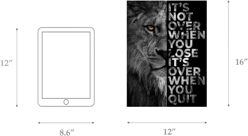 Vista 7 de Lienzo impreso de cabeza de león, arte de pared inspirador, póster de animales en blanco y negro, imagen motivacional con cita motivacional