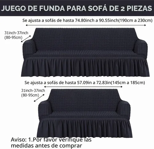 Vista 2 de Fanfanwin Juego de 2 piezas de funda para sofá con falda, funda para cojines de sofá con falda, duradera, lavable, elástica, fundas de muebles