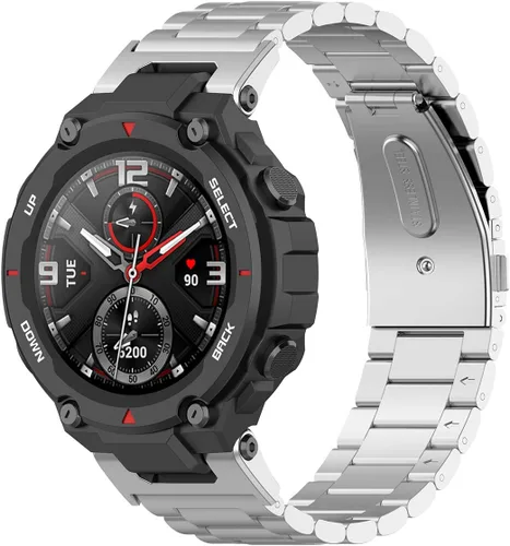 Vista 2 de E ECSEM Correa compatible con Amazfit T-Rex/T-Rex Pro, correa de repuesto de metal de acero inoxidable sólido para reloj inteligente Amazfit T-Rex