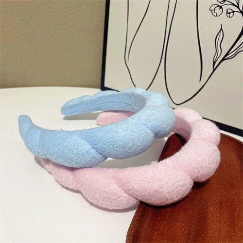 Vista 3 de Diadema de spa, juego de toallas de muñeca para lavar la cara, diademas para el cuidado de la piel para mujeres, toalla de tela de toalla hinchada