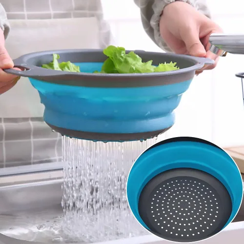 Vista 6 de 2 cestas de colador plegable, cesta de drenaje para lavar frutas y verduras, colador telescópico de alimentos de tamaño pequeño y grande para pasta
