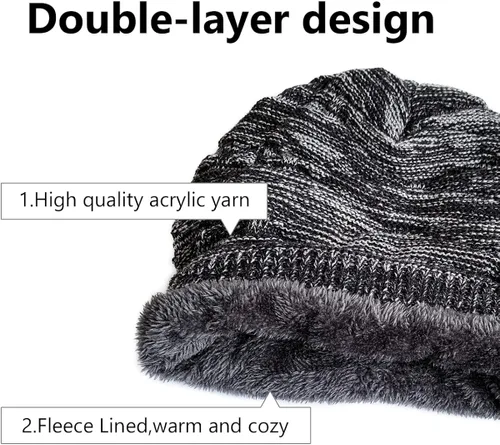 Vista 5 de Conjunto de gorro y bufanda para mujer de punto cálido gorro de esquí de invierno con forro polar