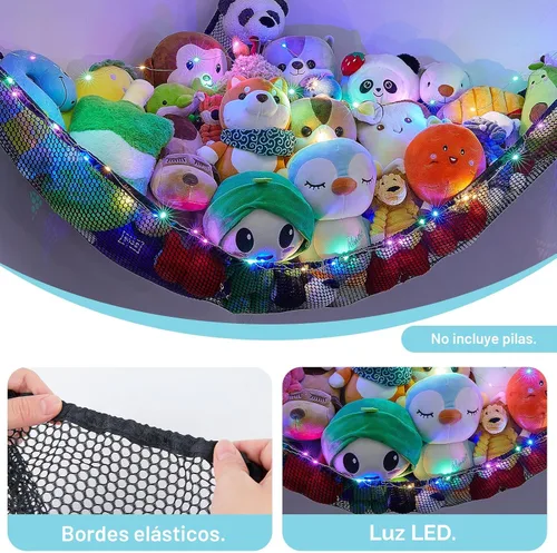 Vista 5 de Unicorn Castle Red de animales de peluche o hamaca organizador de almacenamiento de juguetes para niños con luz LED colgante en esquina soporte