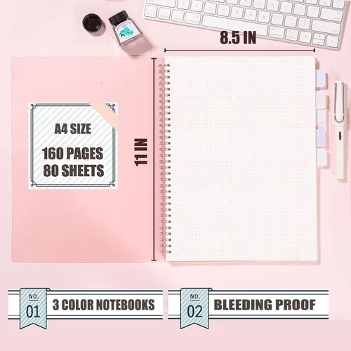 Vista 3 de OWSC Paquete de 3 Cuadernos de Puntos, Cuadernos en Espiral de 8.5 x 11 Pulgadas para Trabajo, Escuela y Diario con Papel Punteado de 110 GSM