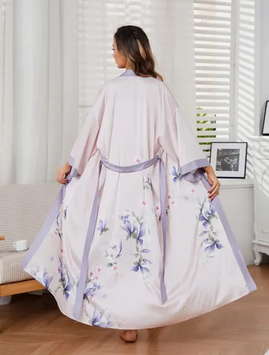 Vista 7 de Bata de baño larga de seda para mujer, ropa de dormir con estampado floral, bata de boda, camisón de satén para dama de honor