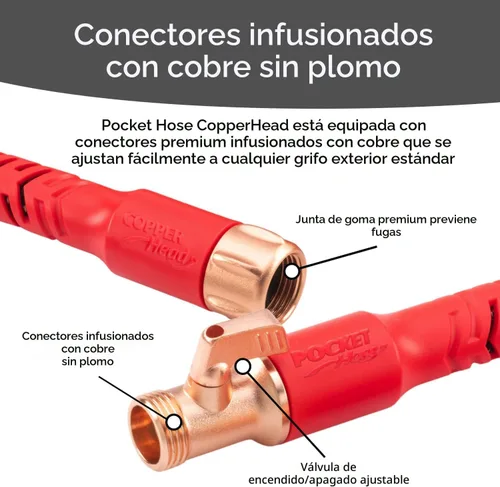 Vista 9 de Pocket Hose Copper Head con nueva bisagra de bolsillo, manguera de jardín expandible de 25 pies, VISTO EN LA TV, gira 360°, tubo avanzado Tri-Tex