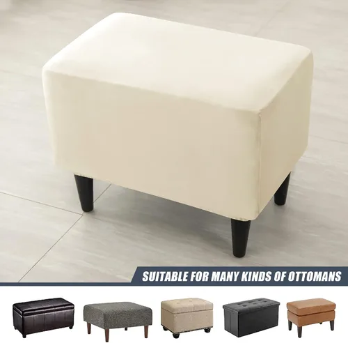Vista 4 de CONRUSER Fundas elásticas para otomanas, fundas otomanas de terciopelo suave, fundas rectangulares pequeñas para taburete de almacenamiento, funda