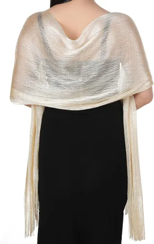 Vista 4 de Aster Chales metálicos brillantes y envolturas para vestidos de noche con hebilla para mujer, chales y envolturas para fiesta, novia, dama de honor