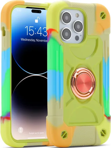 Vista 90 de MARKILL Funda compatible con iPhone 14 Pro de 6.1 pulgadas con soporte de anillo integrado, protección contra caídas de grado militar, carcasa Palta