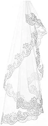 Vista 2 de Botong - Velos de novia con borde de encaje blanco y marfil
