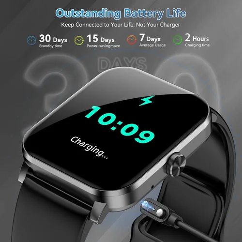 Vista 3 de Reloj inteligente para hombres y mujeres, pantalla táctil HD de 1.85 pulgadas, llamadas/notificaciones Bluetooth, reloj de fitness con monitor