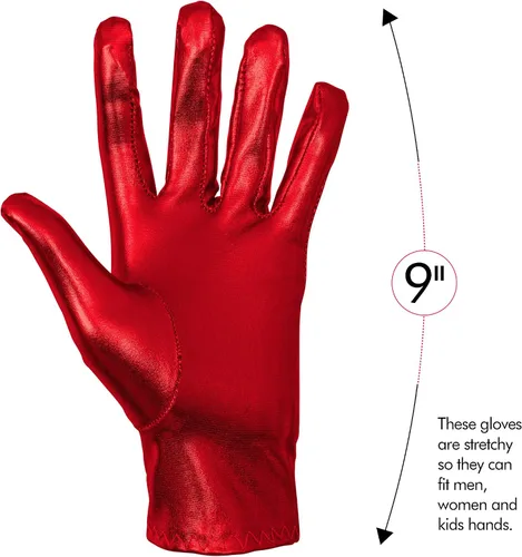 Vista 5 de Skeleteen Guantes de disfraz de color rojo metálico, juego de guantes de vestir elásticos de noche de superhéroe rojo brillante para hombres
