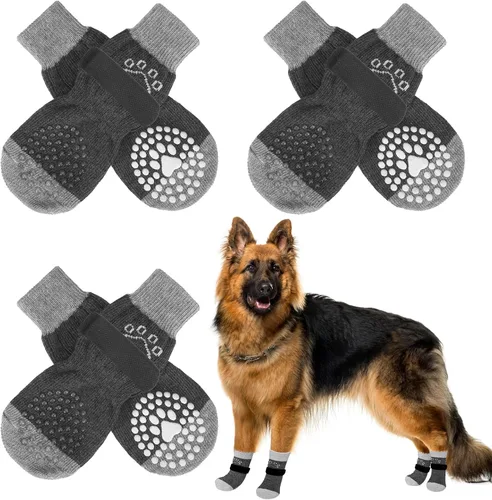 Vista 22 de SCENEREAL 6 piezas de calcetines antideslizantes para perros para prevenir lamido de patas para pavimento caliente/frío, calcetines de agarre
