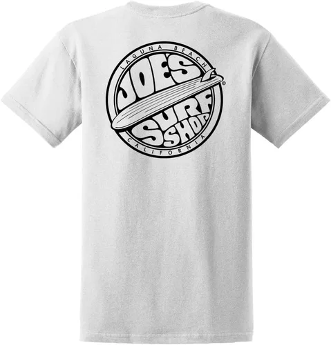 Vista 13 de Joe's Surf Shop - Camisetas de algodón pesado con gráficos en tamaño regular, grande y alto Logotipo de Longboard Ash / Sand
