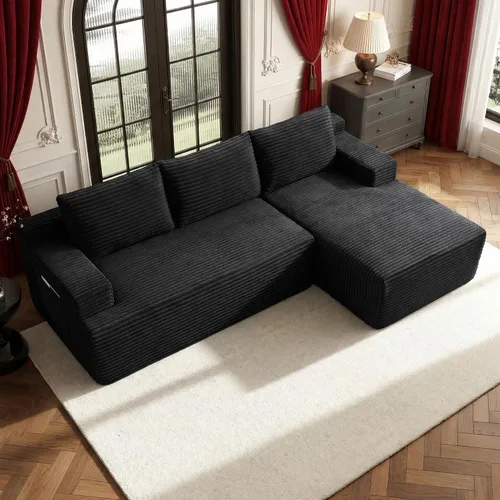 Vista 32 de Sofá modular moderno de 96 pulgadas para sala de estar, sofá modular tapizado sin hueso con bolsillos, cómodo sofá nube con diván en forma de L Negro