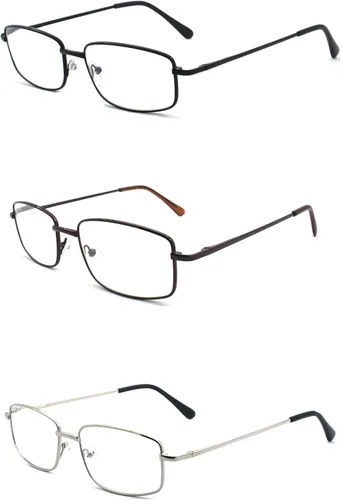 Vista 11 de Gafas de lectura rectangulares extra anchas de metal para hombres y mujeres 3 piezas - negro