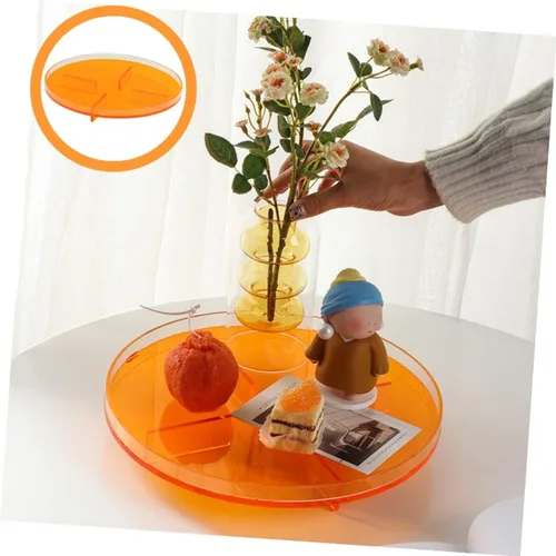 Vista 4 de Bandeja de exhibición de joyas de acrílico naranja, 7" redonda, 4 compartimentos