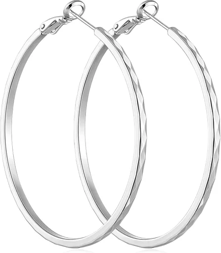 Vista 21 de Aretes de aro de corte de diamante para mujer, aro ligero y fino Dorado