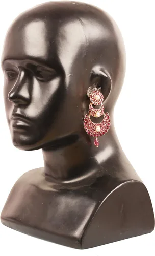 Vista 4 de Touchstone - aretes para mujer, diseño con cristales de madera de bollywood en tono dorado de Chandbali