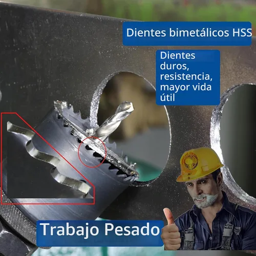 Vista 3 de Sierra perforadora de 4" HSS bimetálica para madera, paneles de yeso, plástico, aluminio, acero suave, hierro, metal, acero inoxidable, sierra