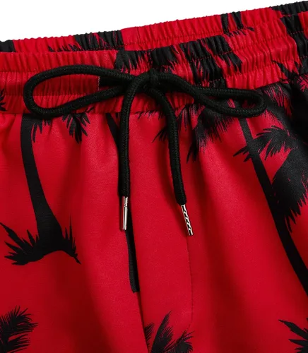 Vista 28 de GORGLITTER Conjunto de 2 piezas de camiseta gráfica de manga corta para hombre, estampado hawaiano con cordón y pantalones cortos