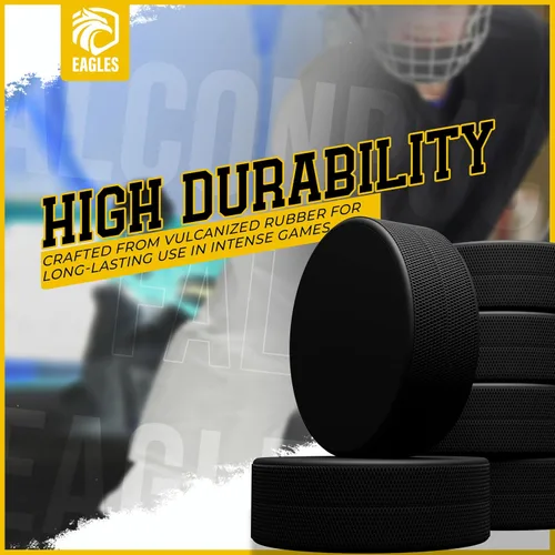 Vista 5 de EAGLES Ice Hockey Pucks 1, 2, 3, 6 or 50 Pack High Grade Pucks Official Regulation Weight & Size for Practice & Classic Training - 6 oz Diameter