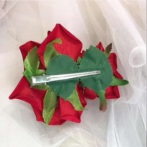 Vista 6 de Peines de pelo de flores, flor de rosa, bohemia, horquilla, disfraz de novia, decoración de pelo para fiesta, boda, rojo (1 unidad)