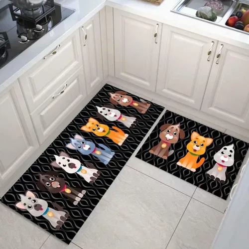 Vista 5 de Alfombras de cocina coloridas para piso, alfombras de cocina antideslizantes, juego de tapetes de cocina de granja, alfombras y tapetes de cocina