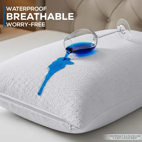 Vista 3 de Utopia Bedding Juego de 4 protectores de almohada impermeables con cremallera tamaño estándar, fundas de almohada de rizo, fundas de almohada a