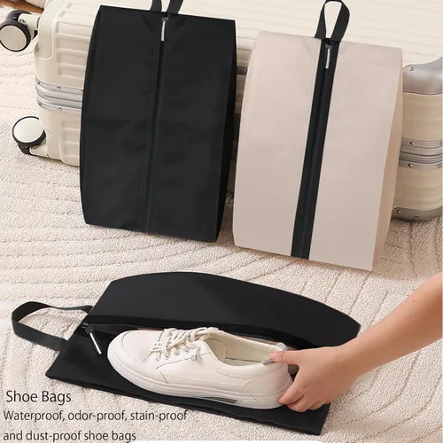 Vista 8 de Bolsa de zapatos para viajes, bolsa de zapatos resistente al agua para gimnasio, bolsa de tacos de fútbol resistente al olor para deporte, Negro