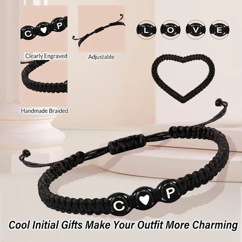 Vista 3 de Pulseras con iniciales para mujer, hombres, regalos para novia, novio, pulseras con letras "I Love You", regalos para ella, él, mejor amigo, regalo