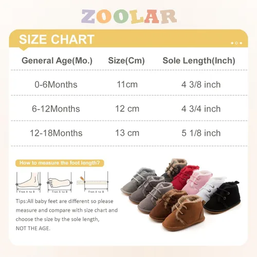 Vista 6 de Zoolar Botas de nieve unisex cálidas para bebé, piel recién nacida, con cordones en el tobillo, suela de textura de goma antideslizante, zapatos