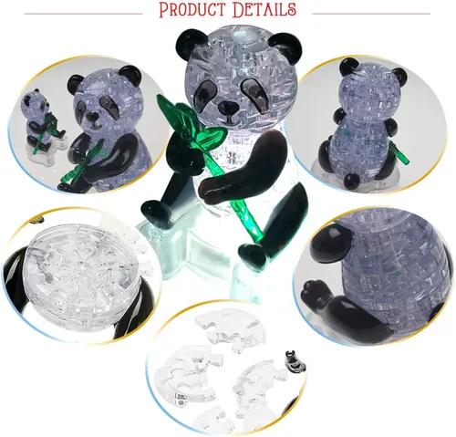 Vista 5 de Coolplay Rompecabezas de cristal 3D, regalos de panda, juguetes de escritorio con base iluminada, 58 piezas