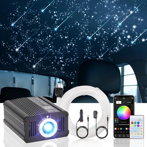 Vista 11 de Twinkle Headliner Star Light Kit 500Pcs* 0.03in* 9.8ft Luces de fibra óptica APP/control remoto, sonido RGBW activado, modo de música, para techo