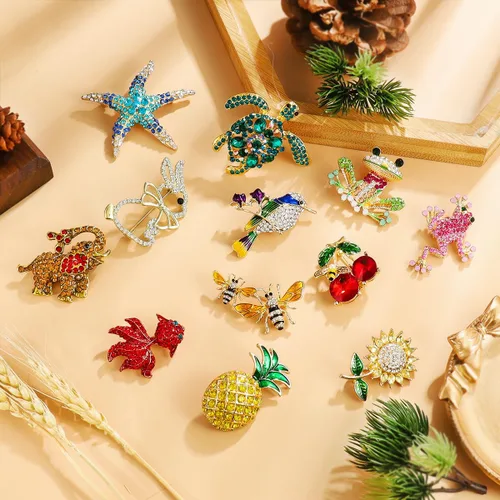 Vista 3 de 12 broches a granel para mujer, con diamantes de imitación, forma de animal, broche de flores para mujer, moda