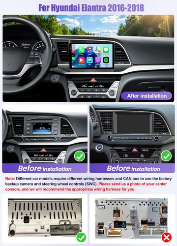 Vista 2 de 4+64 para Hyundai Elantra 2016 2017 2018 Android 15 Radio de coche inalámbrico Carplay Android Auto 9 pulgadas pantalla táctil