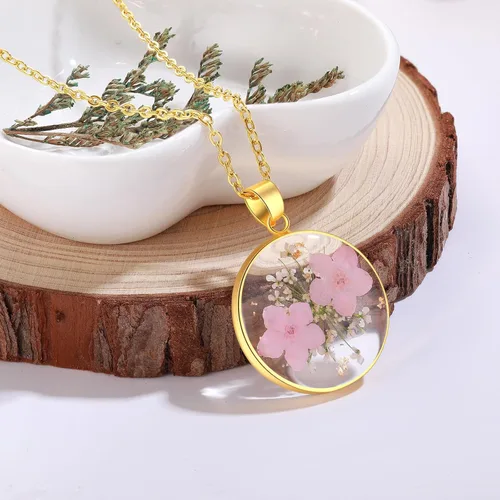 Vista 3 de Forget-Me-Not and Queen Anne's Lace Pressed Wildflower Necklace Birth Month Real Flower Necklace Gold/Silver Pressed Flower Jewelry