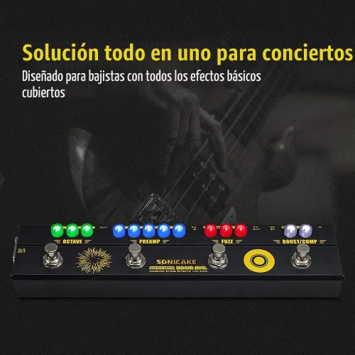 Vista 2 de SONICAKE Pedales de efectos de bajo Multiefecto Preamp Compresor Boost Fuzz Octave Pedal multiefecto Boom Ave con FX Loop
