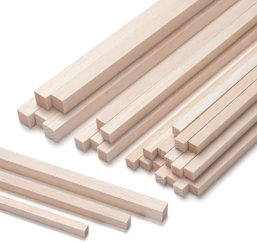 Vista 10 de Palitos de madera de balsa, tiras de madera de balsa, 20 varillas cuadradas de madera de 1/2 x 12 pulgadas para manualidades, palos de madera sin