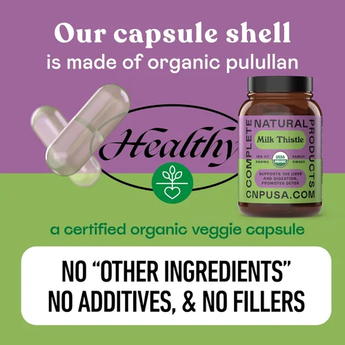 Vista 7 de Complete Natural Products Cápsulas puras de cardo mariano orgánico - 500 mg de polvo de silimarina 100 píldoras